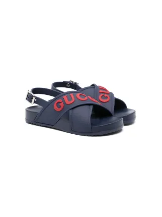 Gucci Kids rubberised-logo Flat Sandals | Blue | FARFETCH