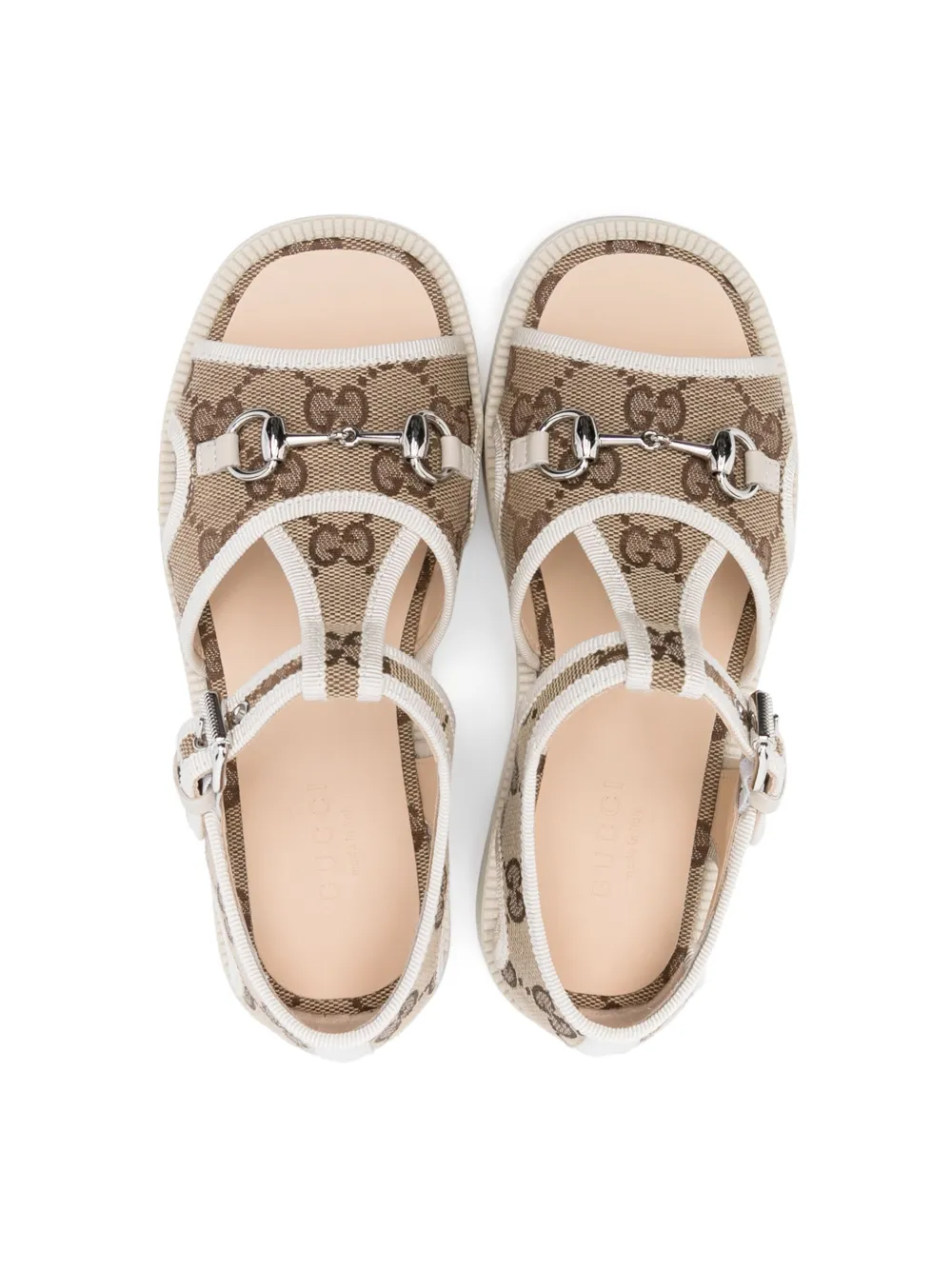 Shop Gucci Horsebit Canvas Sandals In Neutrals