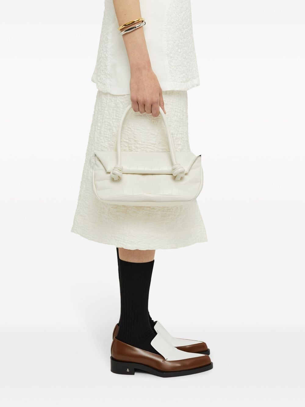 Shop Jil Sander Small Crocodile-effect Shoulder Bag In White