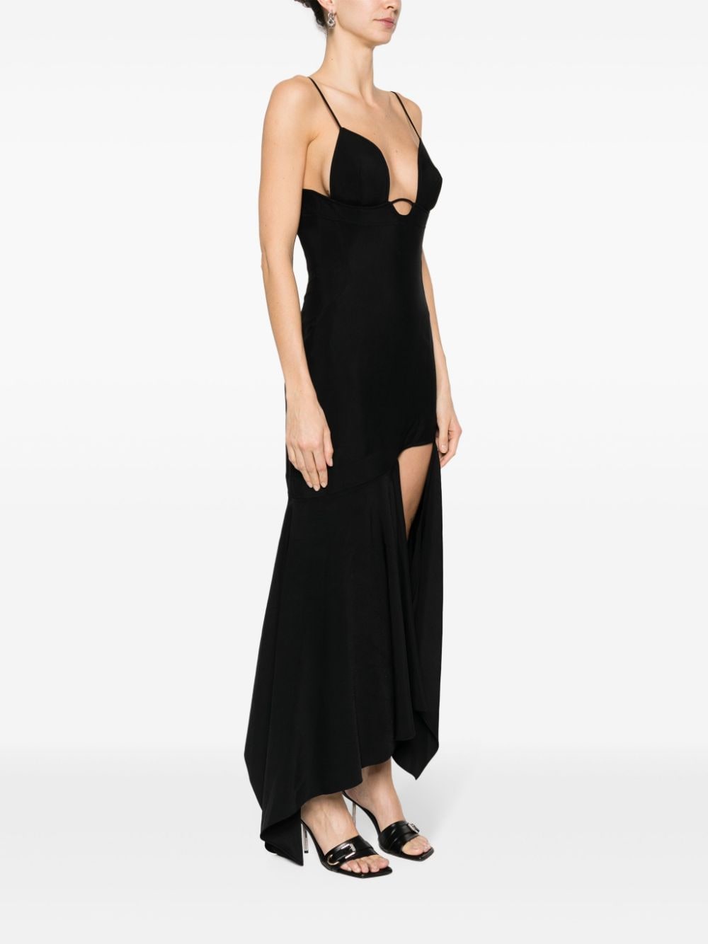 Shop Mugler Asymmetric Sleeveless Midi Dress In Black