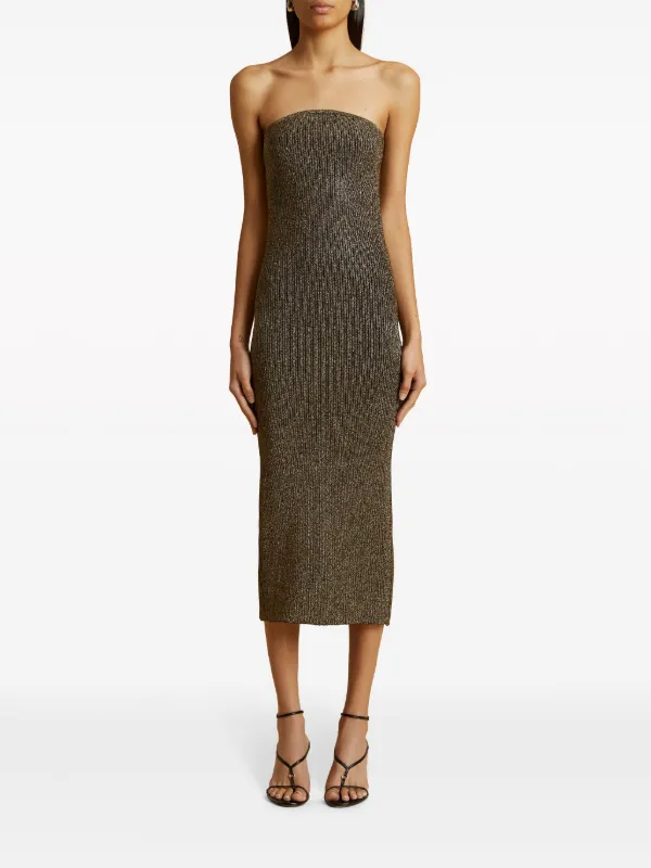 khaite beth ribbed-knit midi dress Women's Fitted In Gold Women's fashion
