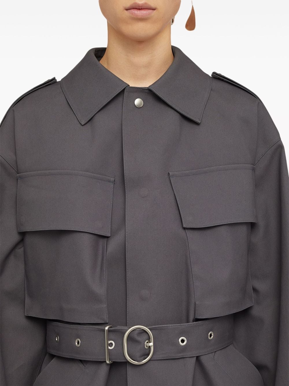 Shop Jil Sander Single-breasted Belted Cotton Coat In Grey
