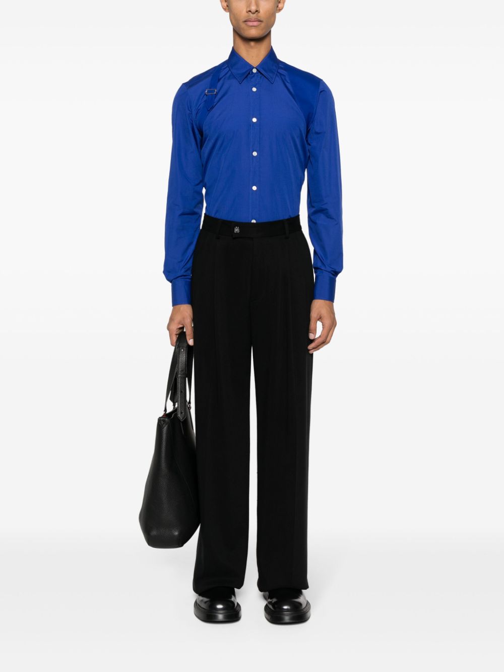 Alexander McQueen Harness strapped cotton-poplin shirt - Blauw