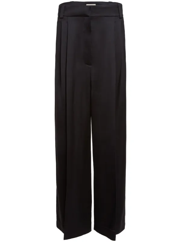 Khaite Simone Pleated Wide-leg Trousers in Black