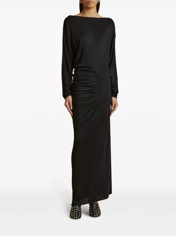 khaite ruched dress KHAITE The Oron Ruched Maxi Dress | Black