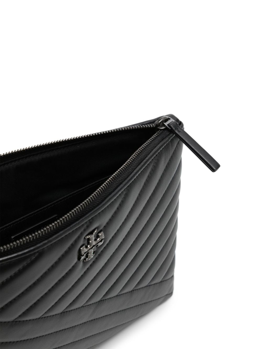 Tory Burch Kira clutch met chevron streep Zwart