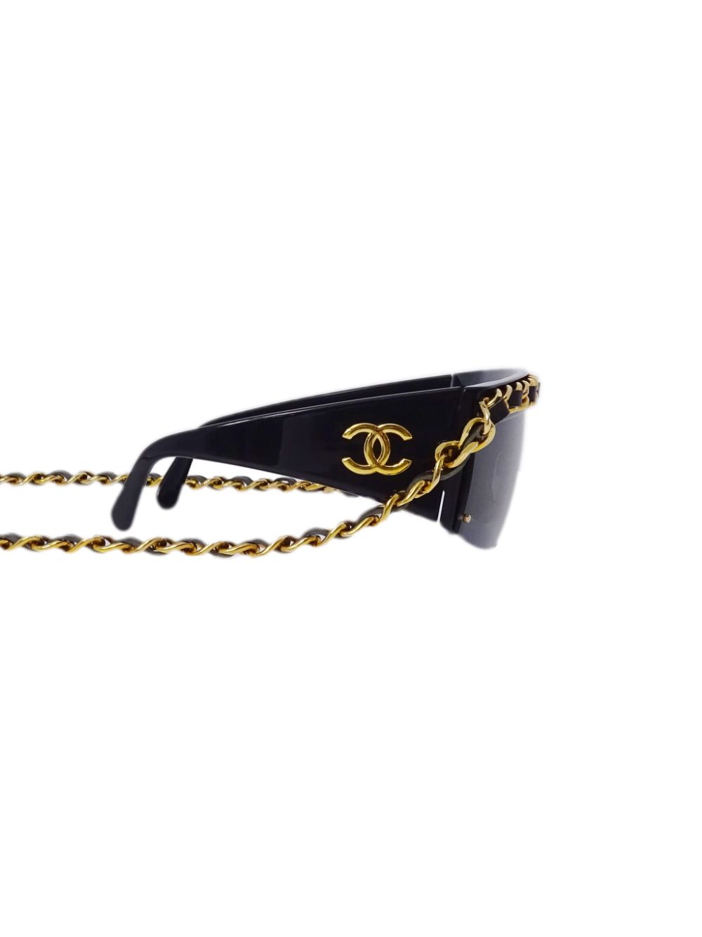 Affordable HOT SALE CHANEL 1990-2000s leather-and-chain trimmed shield sunglasses Women