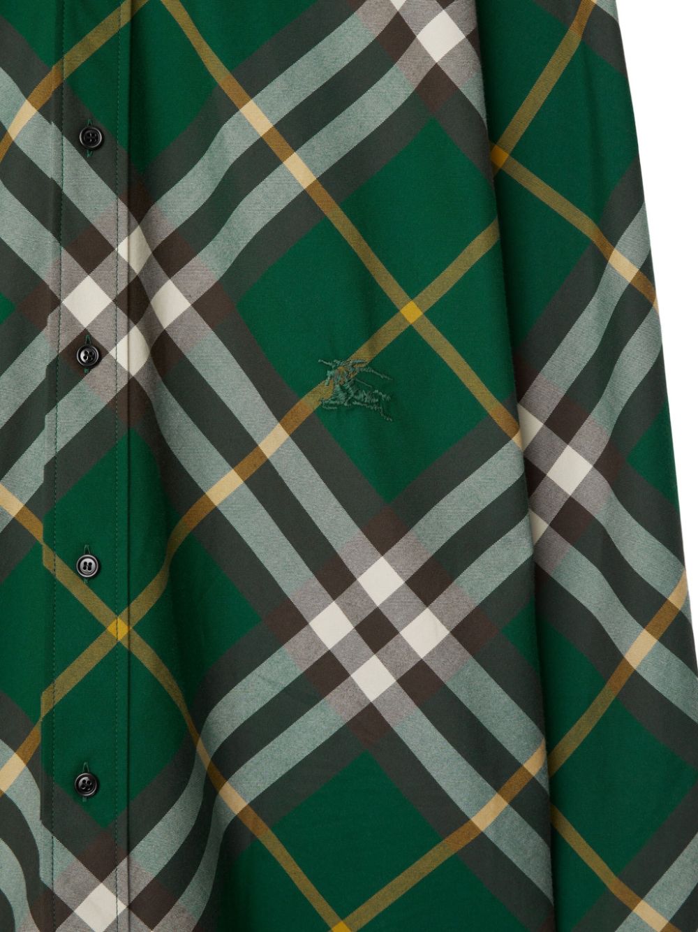 Shop Burberry Ekd-embroidered Checkered Cotton Shirt In Green