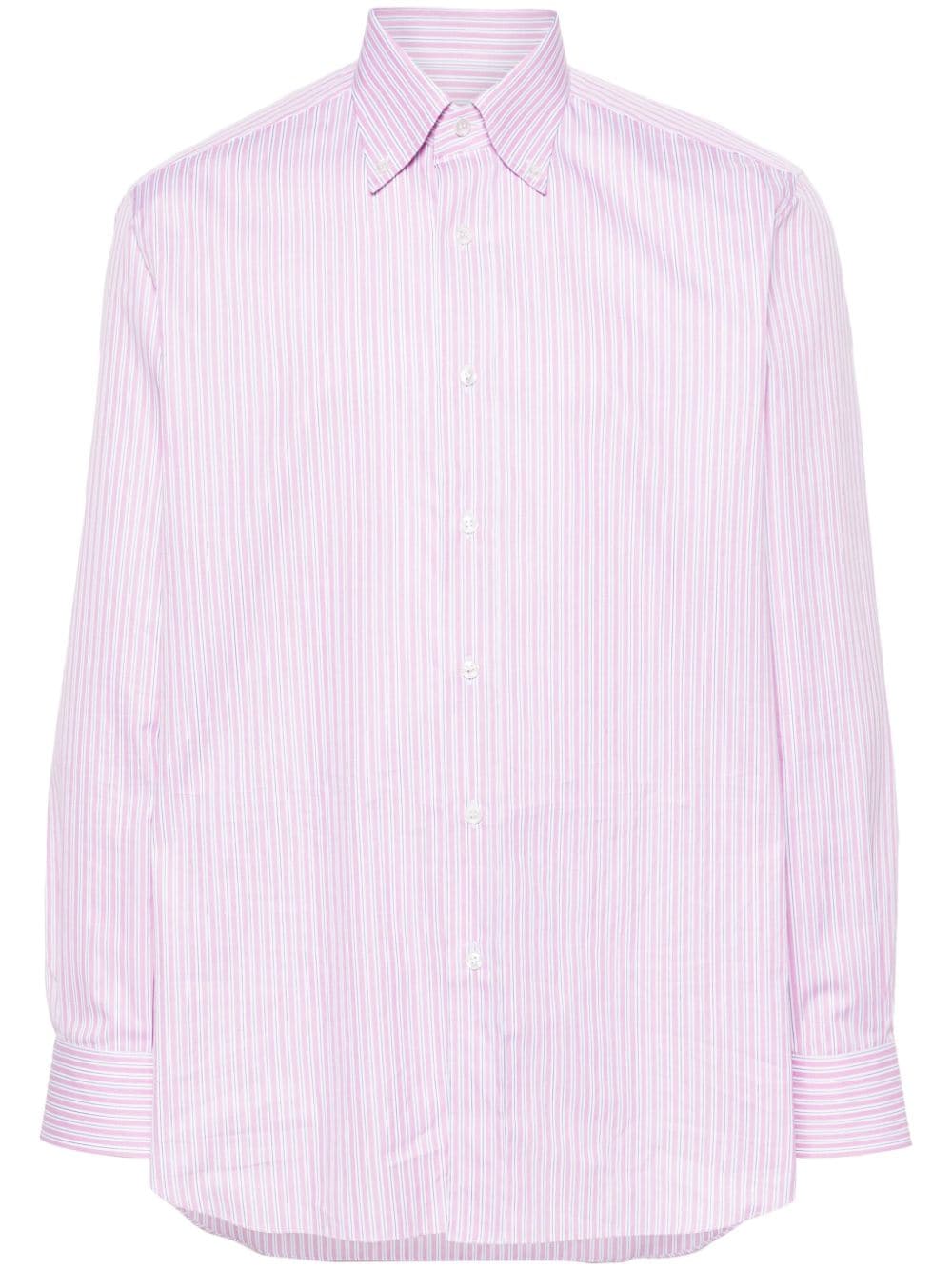 Shop Brioni Stripped Cotton Shirt In Pink