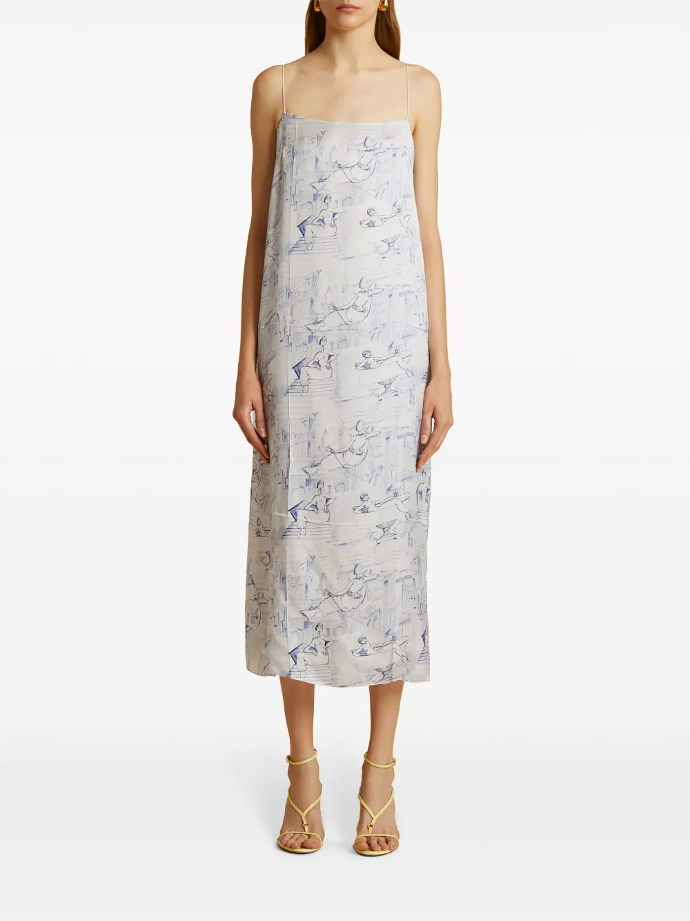 Shop Khaite Sicily Illustration-print Midi Dress In White