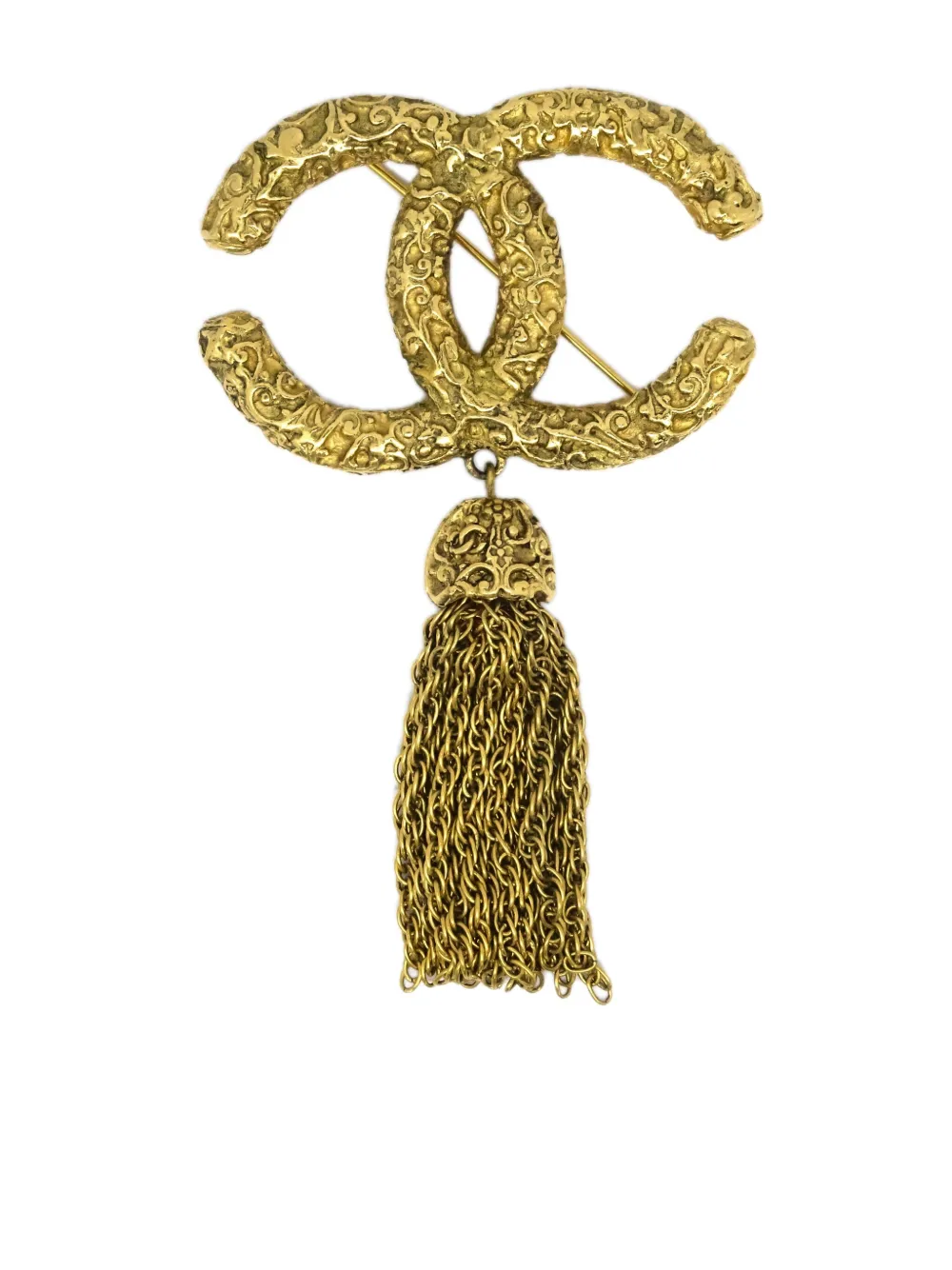 Pre-owned Chanel 1993 Cc Tassel-detail Brooch In Gold