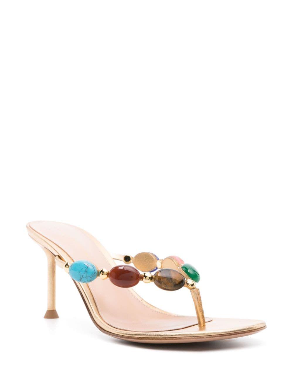 Shop Gianvito Rossi Shanti Thong 70mm Leather Sandals In Gold