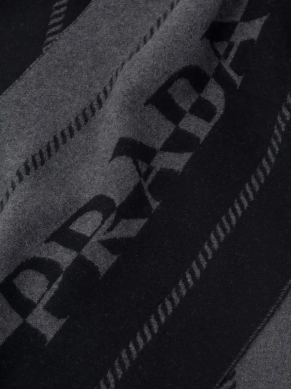 Prada logo-jacquard Wool Scarf | Grey | FARFETCH