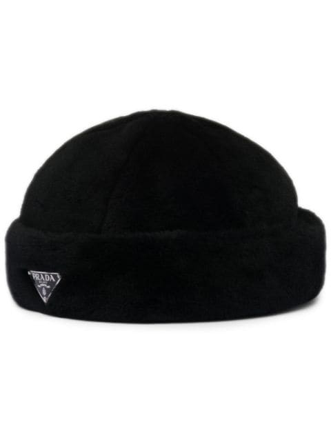 Prada triangle-logo shearling hat
