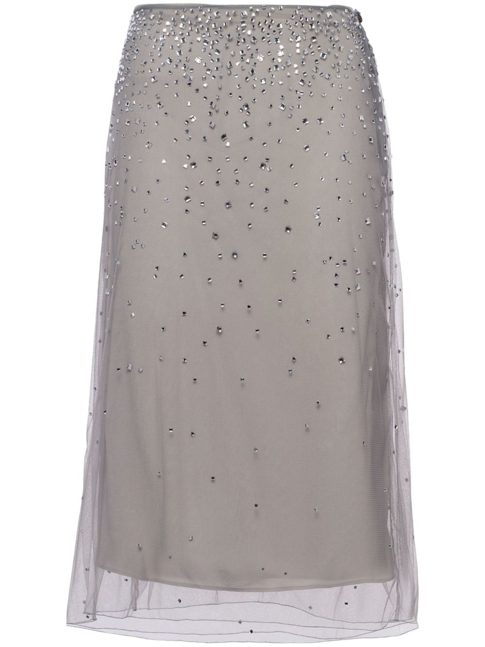 PRADA CRYSTAL-STUDDED TULLE MIDI SKIRT