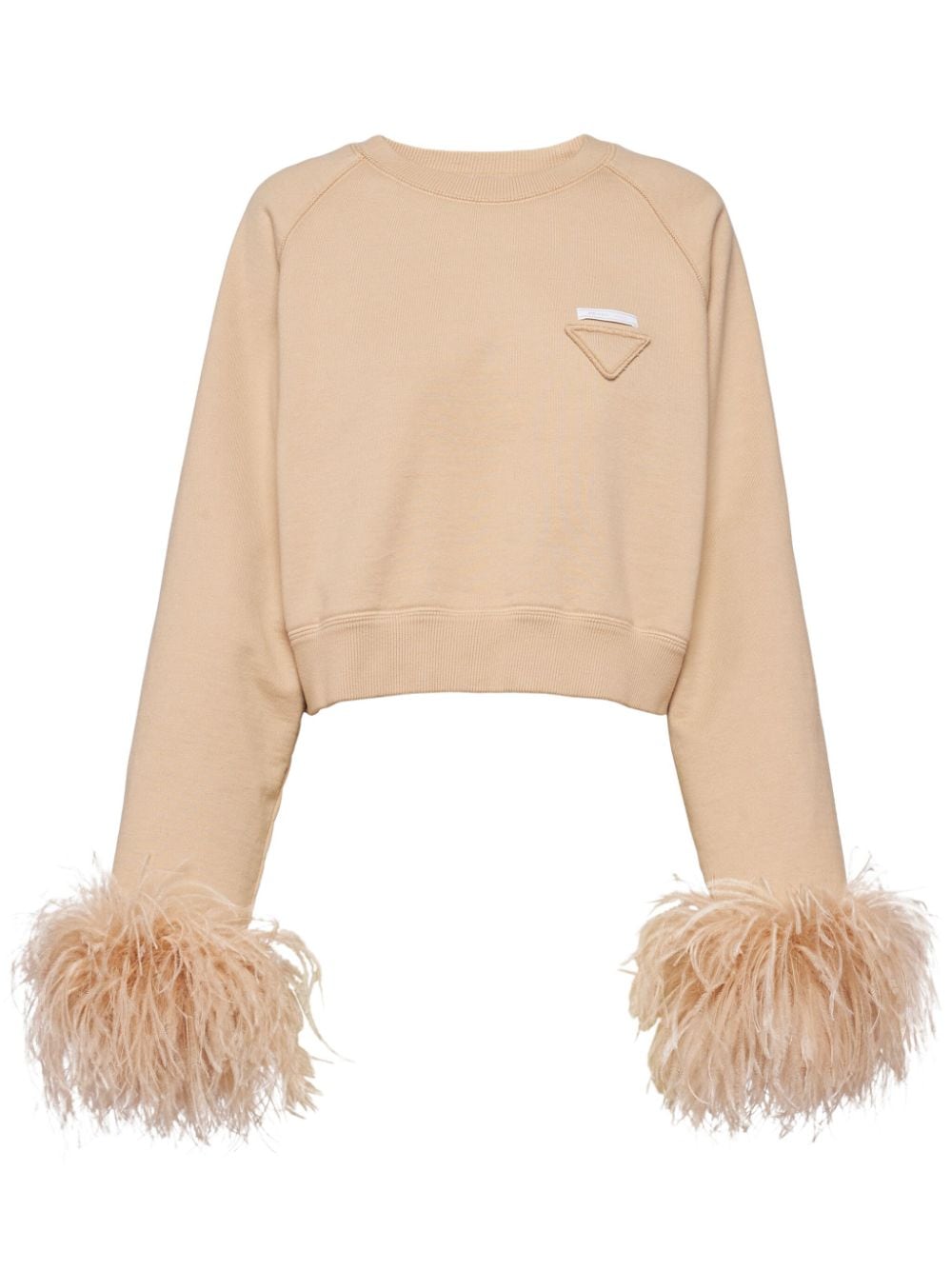 Shop Prada Feather-trim Cotton Sweatshirt In Neutrals