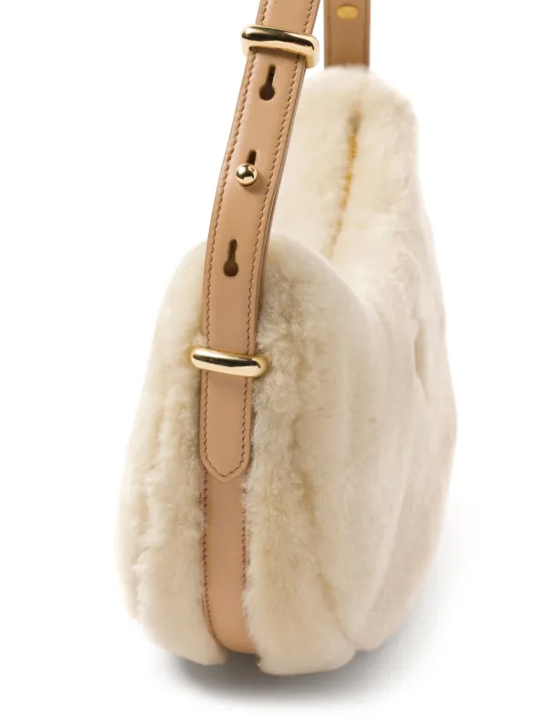 Prada Arqué Shearling Shoulder Bag | Neutrals | FARFETCH