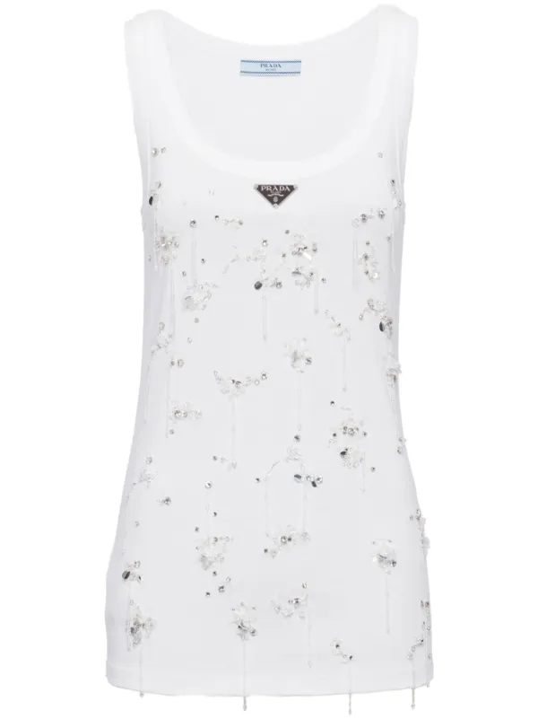 Embroidered Rib-knit Tank Top