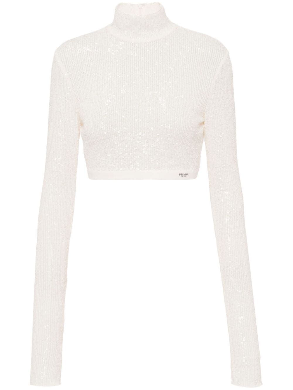 Prada Sequinned Cropped Top In White