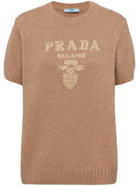 Prada كنزة مزيج كشمير بشعار الماركة بحياكة إنتارسيا