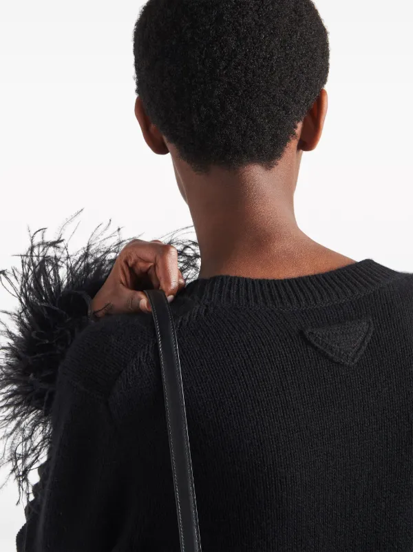 Prada feather-trim Cashmere Cardigan | Black | FARFETCH NO