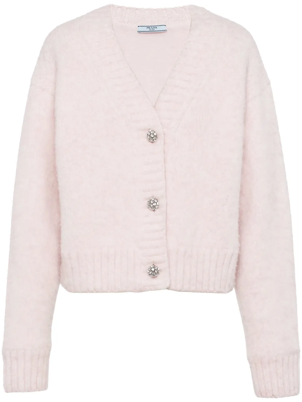 Prada crystal-buttons wool V-neck cardigan - Pink