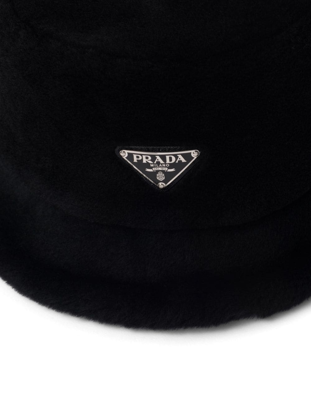 Shop Prada Triangle-logo Shearling Bucket Hat In Black