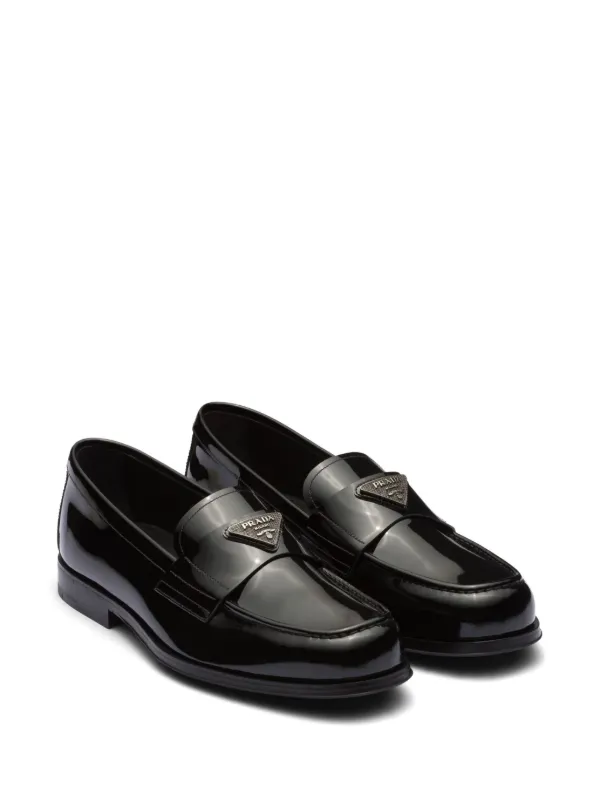 Prada Enamel triangle logo Leather Loafers Farfetch