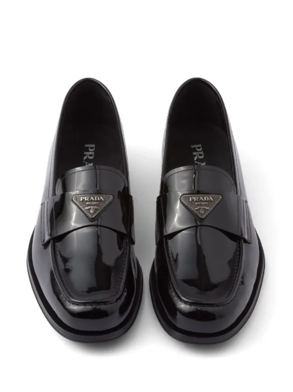 Prada Enamel triangle-logo Leather Loafers - Farfetch