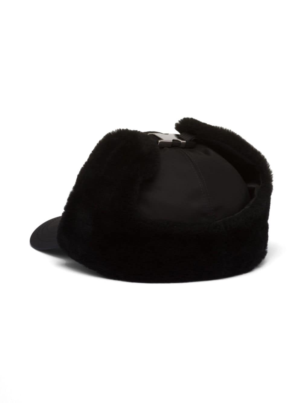 Shop Prada Re-nylon Shearling-trim Hat In Black