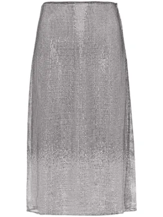 Prada rhinestone-embellished Mesh Midi Skirt | Silver | FARFETCH