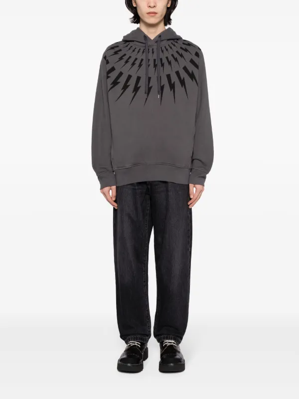 Neil Barrett Thunderbolt-print Cotton Hoodie | Grey | FARFETCH JO