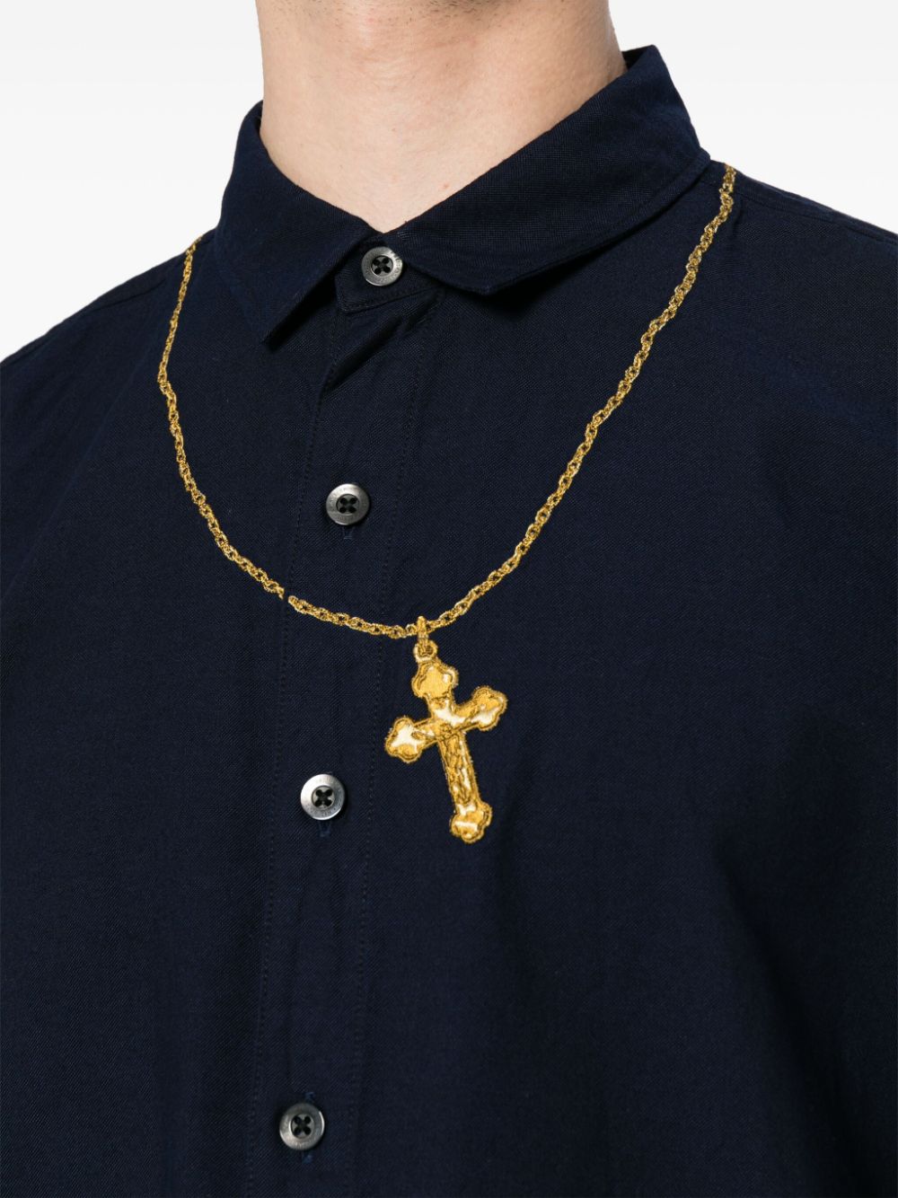 Shop Neighborhood Cross-embroidered Cotton Shirt In Blue