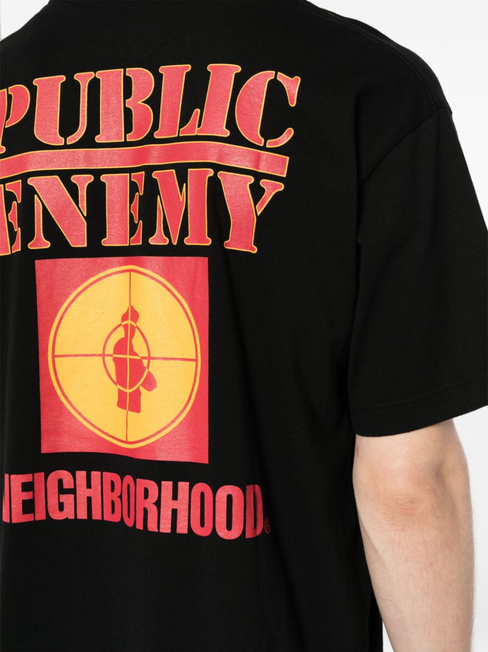 Shop Neighborhood X Public Enemy Logo-print Cotton T-shirt In Black