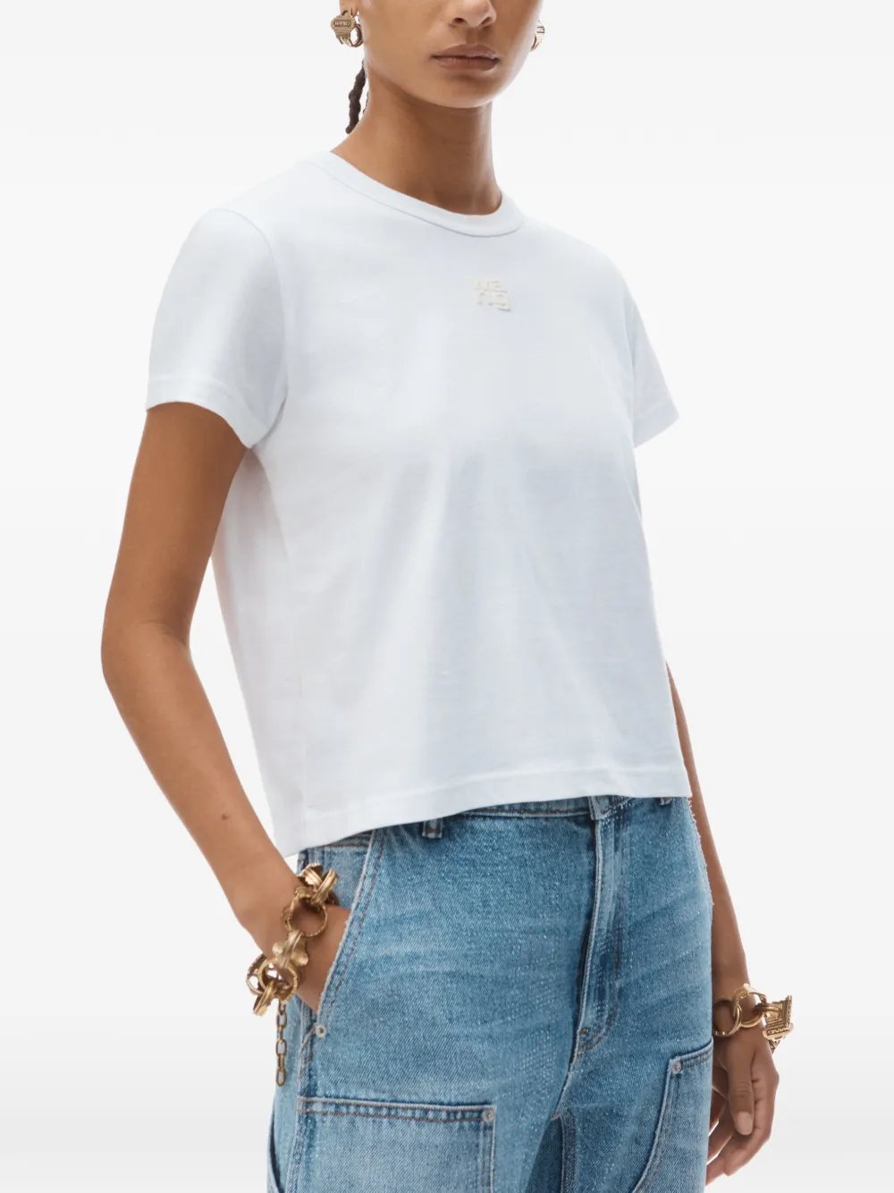 Alexander Wang Puff Logo Shrunken T-shirt In Cotton Jersey | White