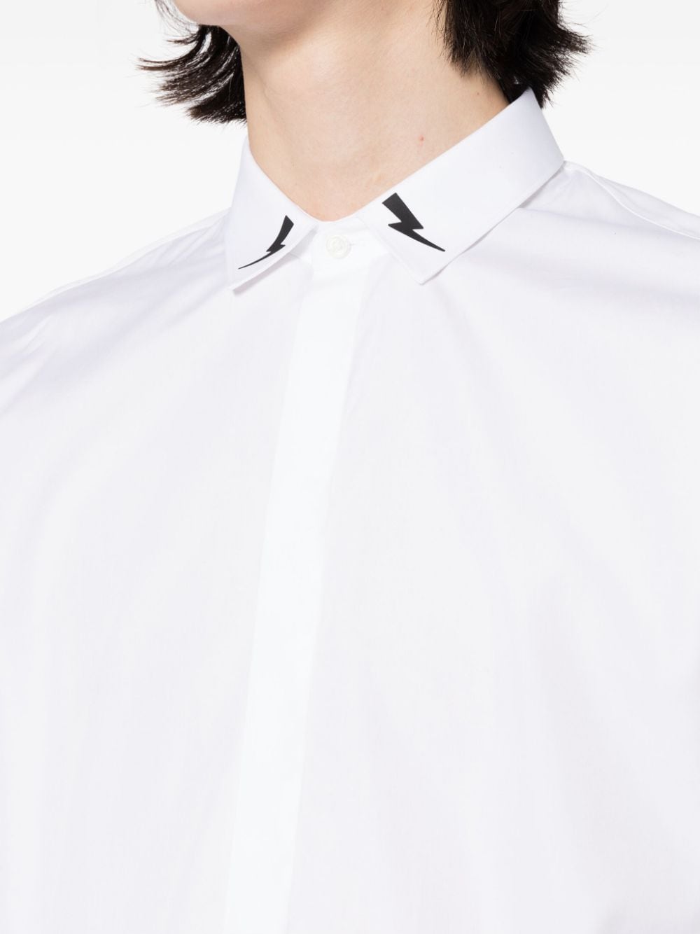 Shop Neil Barrett Thunderbolt-print Cotton Shirt In White