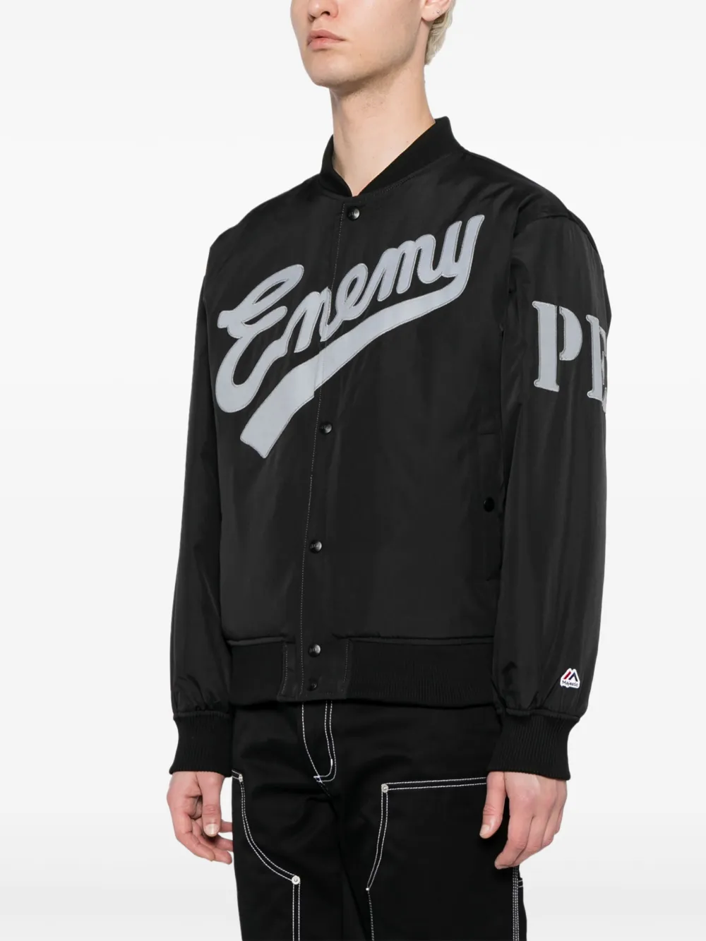 Shop Neighborhood X Public Enemy X Majestic Logo-embroidered Bomber Jacket In Black