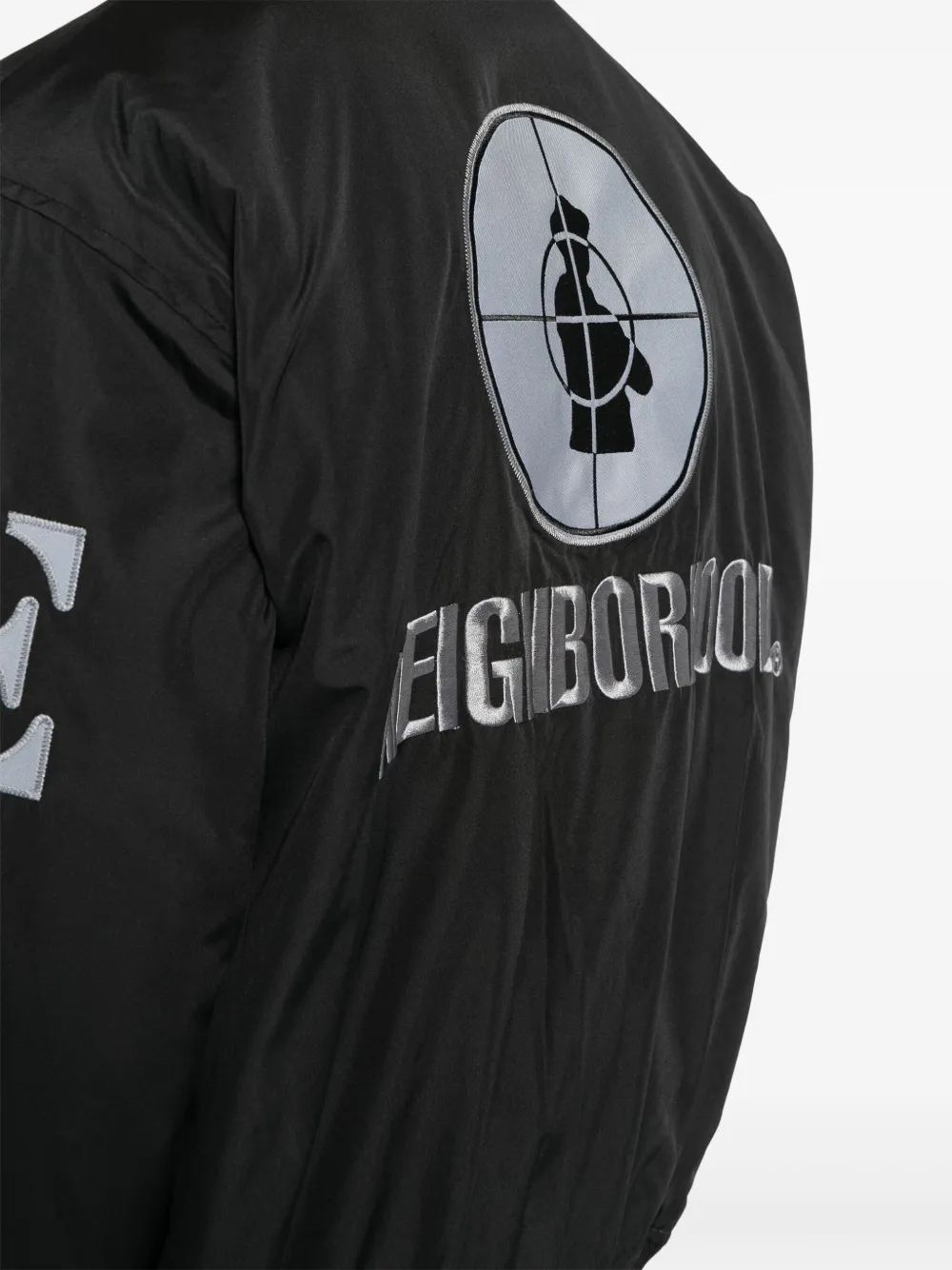 Neighborhood x Public Enemy x Majestic bomberjack met geborduurd logo Zwart