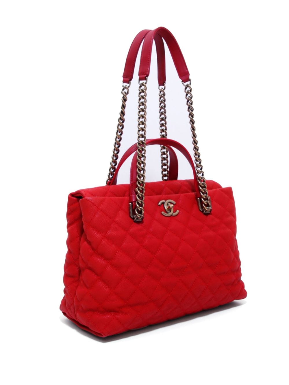 Pre-owned Chanel 2012 Cc Diamond-quilted Tote Bag In Red