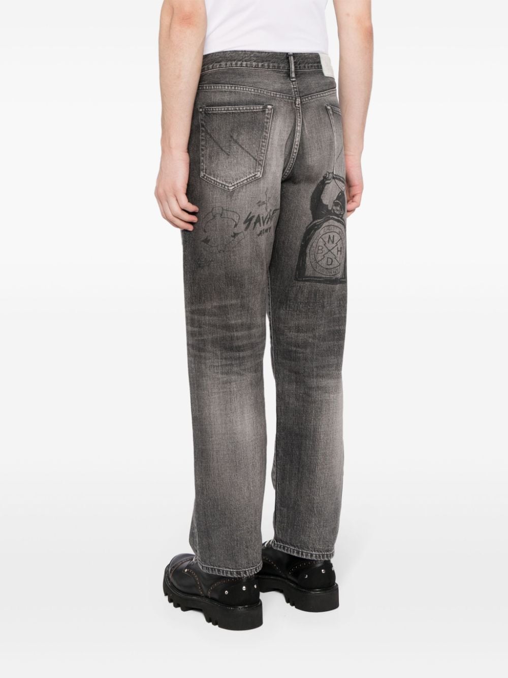 Shop Neighborhood Graphic-print Straight-leg Jeans In Grey