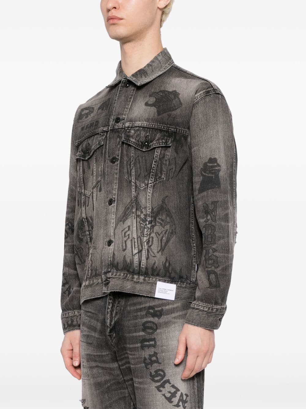 Neighborhood Type-3 denim jack met grafische print Grijs