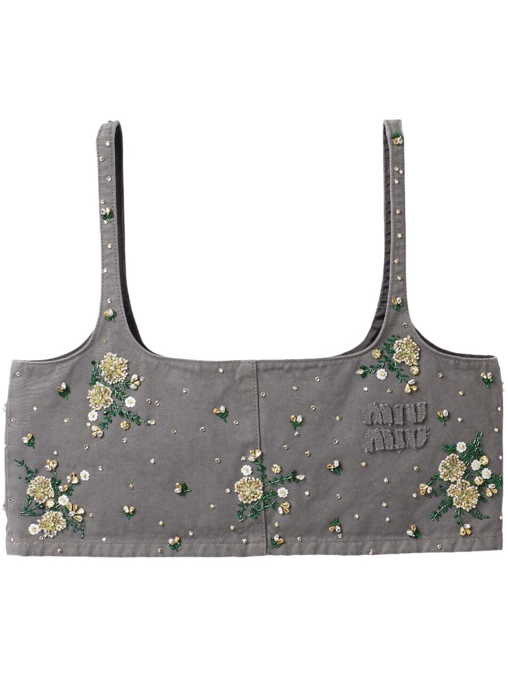 Shop Miu Miu Floral-embellished Crop Top In Grey