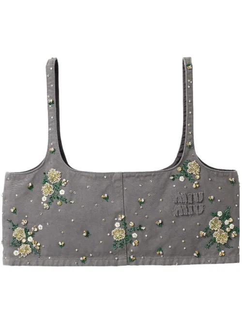 Miu Miu haut crop à fleurs - Gris - Miu Miu - Modalova