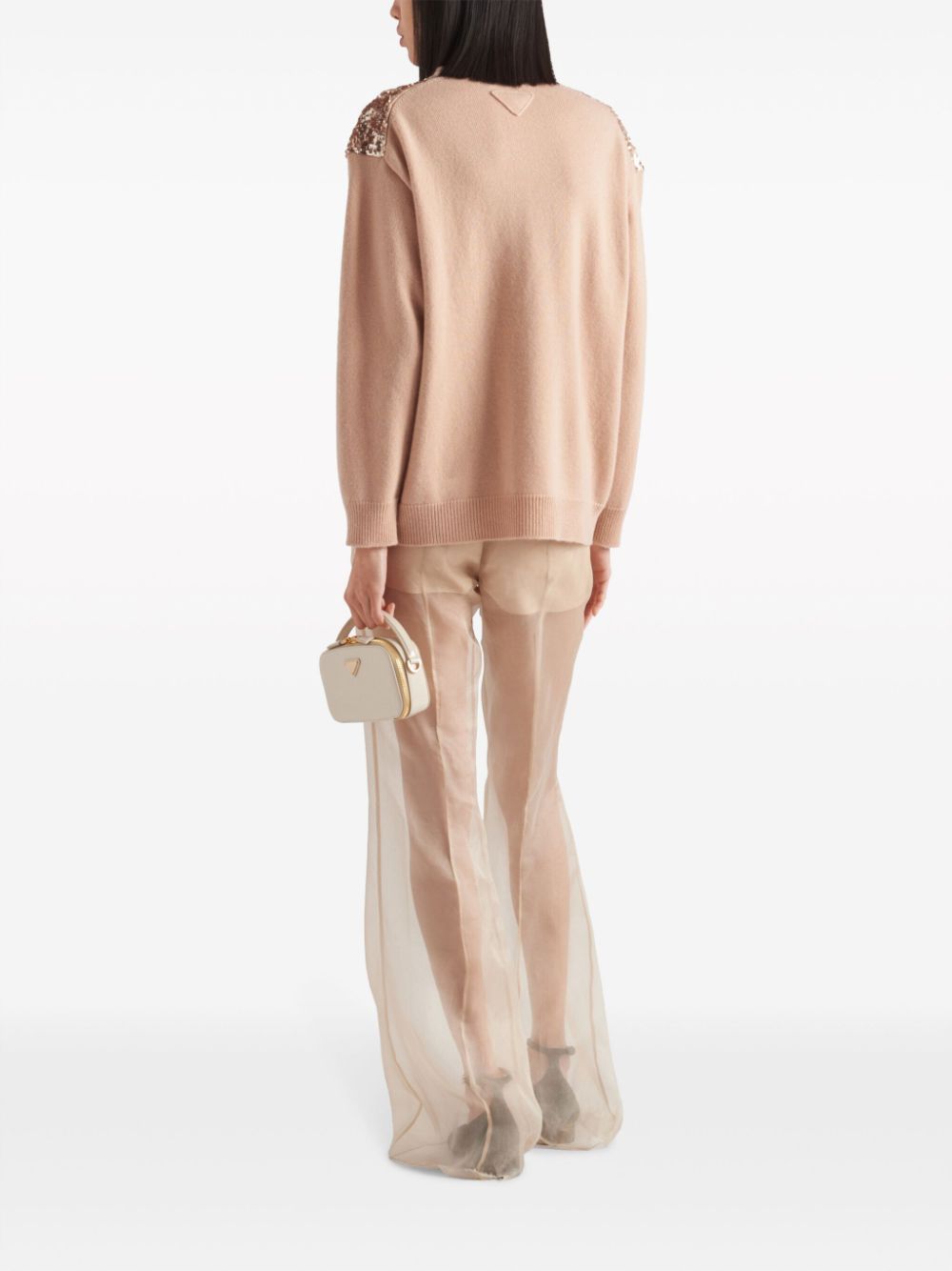 Shop Prada Sequin-embellished Cardigan In Neutrals