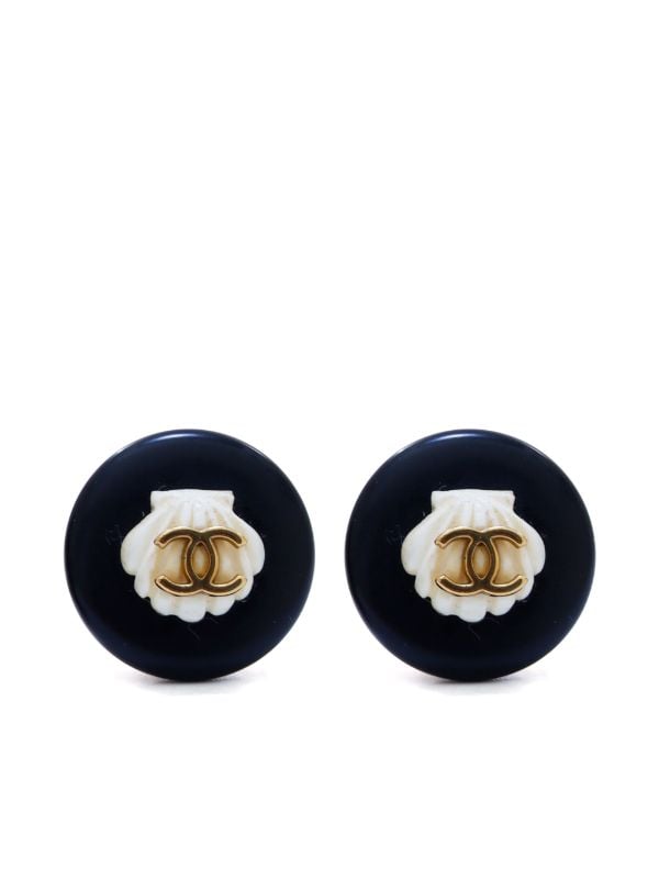 1996 CC shell button clip-on earrings