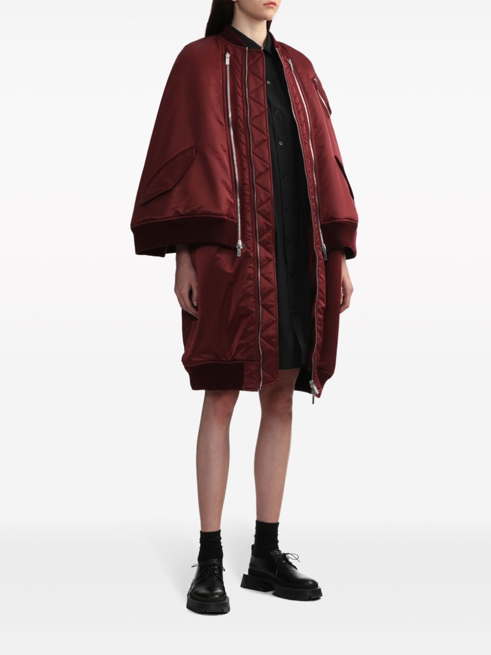 Noir Kei Ninomiya decorative-zip layered midi coat - Rood