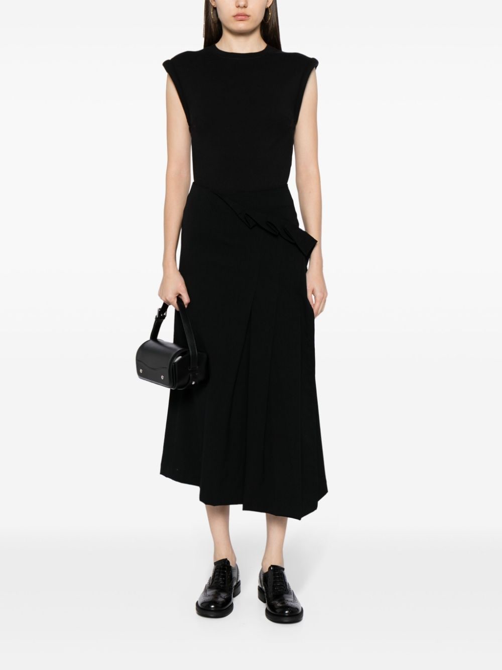 Shop Y's High-waist Pleated Midi Skirt In Black