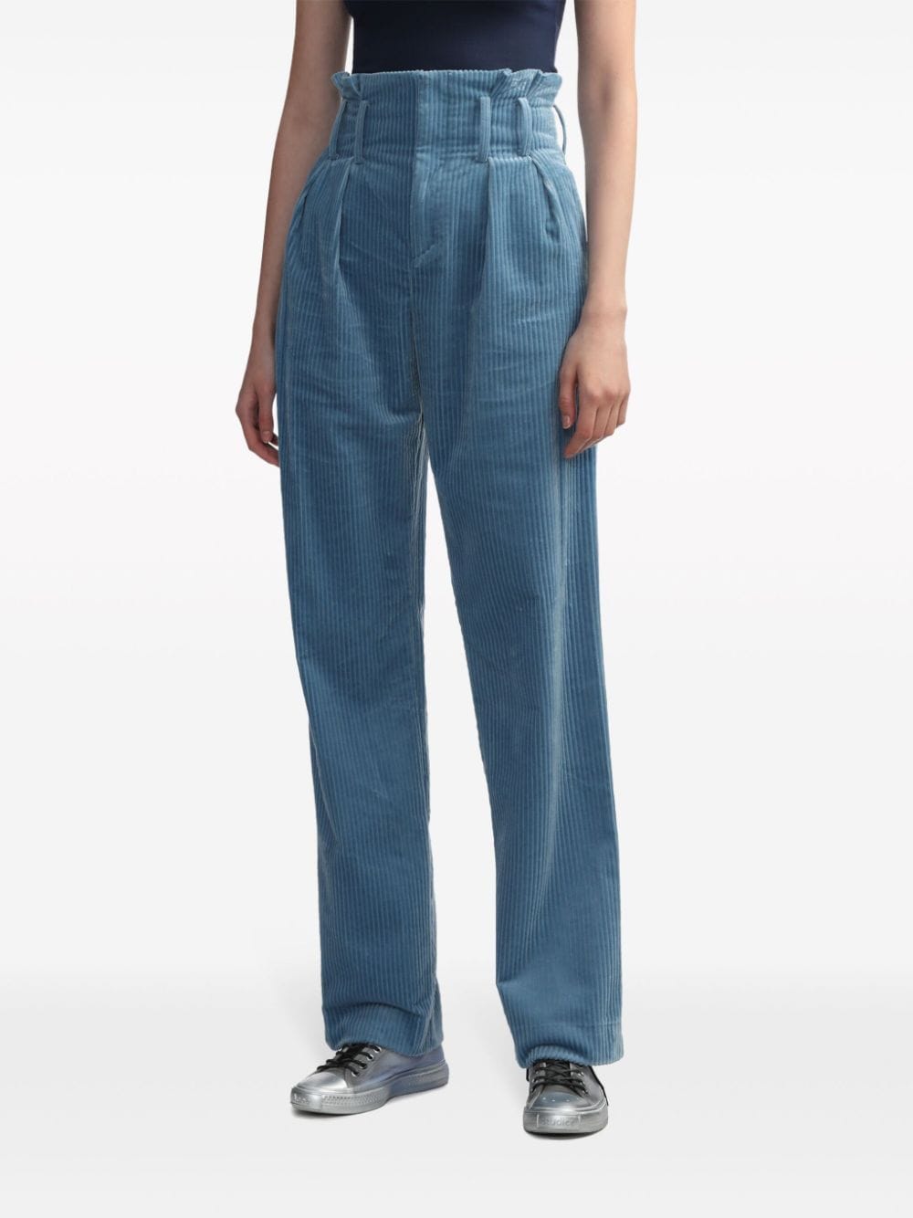 Shop Iro Corduroy Cotton High-waist Trousers In Blue