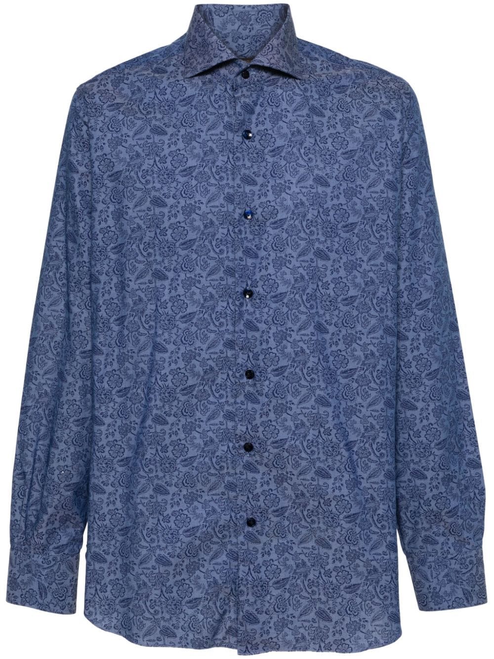 Shop Barba Floral-print Cotton Shirt In Blue
