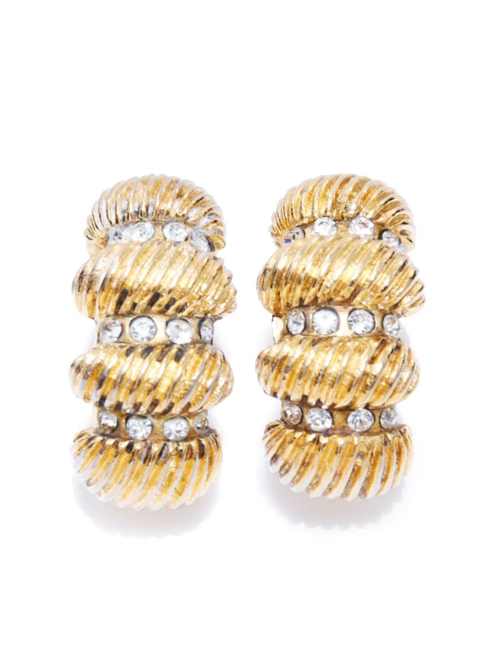 Pre-owned Chanel 1980s Rhinestone-embellished Clip-on Earrings In Gold